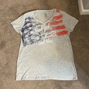 red white and blue shirt